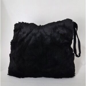 Vintage Fur Hand Warmer Coin Purse Black  Fur Muff Purse Inside Zipper